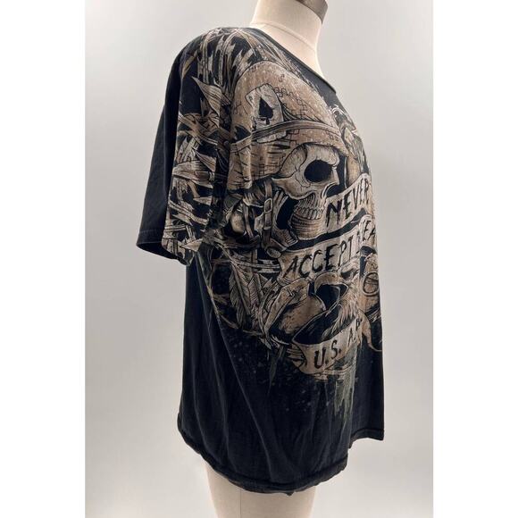 7.62 Design Black/Beige Skull Army "Never Accept Defeat" Graphic Shirt- XL - Picture 12 of 13